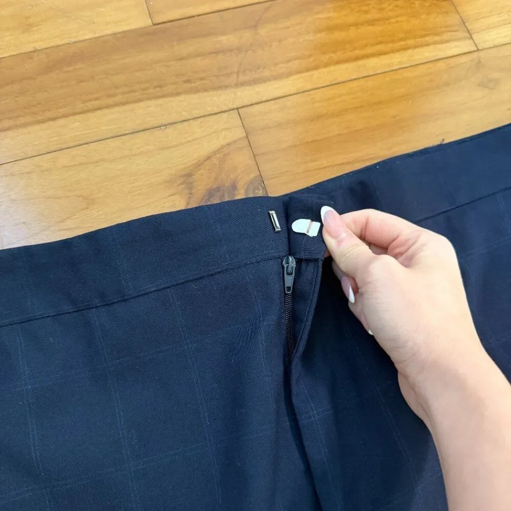 Zara Womens The Driver Pant Comfort Slim Plaid Casual Business Navy Blue Size 10